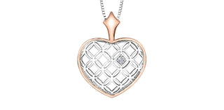 Collar con forma de corazón de diamantes canadienses de 0,142 quilates en oro blanco y rosa de 10 quilates, 18"