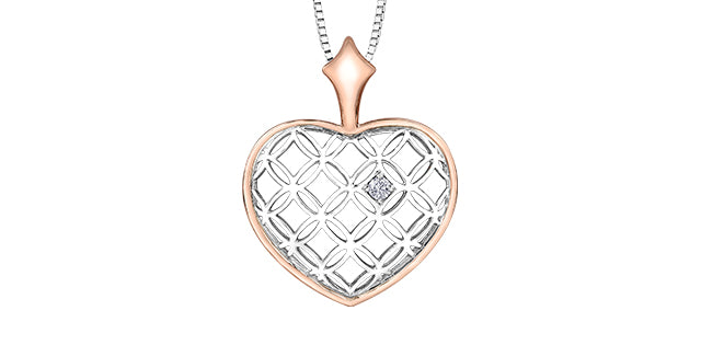 10K White &amp; Rose Gold 0.142cttw Canadian Diamond Heart Necklace, 18&quot;
