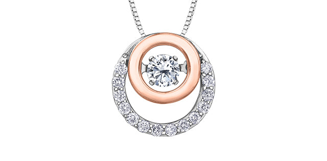 10K White &amp; Rose Gold 0.38cttw Diamond Eternity / Double Circle Necklace, 18&quot;