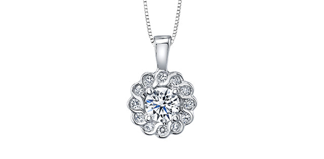 14K White Gold 0.25cttw Canadian Diamond Halo Necklace, 18&quot;