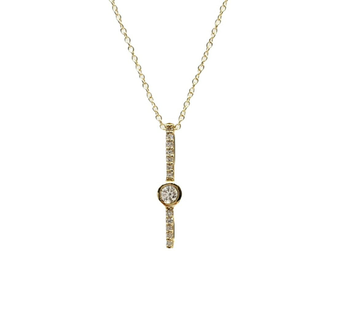 10K Yellow Gold 0.11cttw Diamond Necklace with Cable Chain (Spring Clasp) - Adjustable 17 - 18 Inches