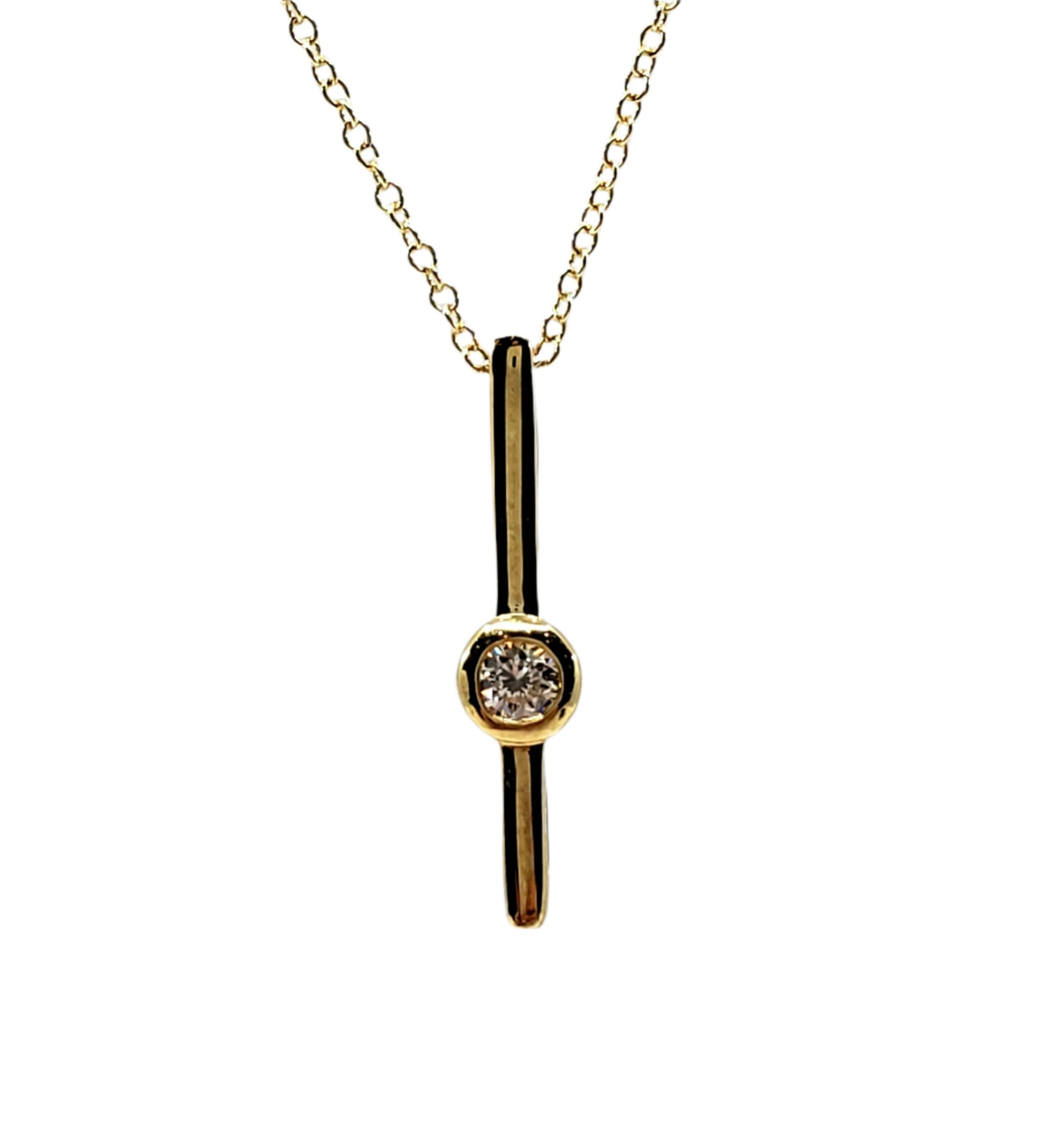 10K Yellow Gold 0.06cttw Diamond Necklace with Cable Chain (Spring Clasp) - Adjustable 17 - 18 Inches