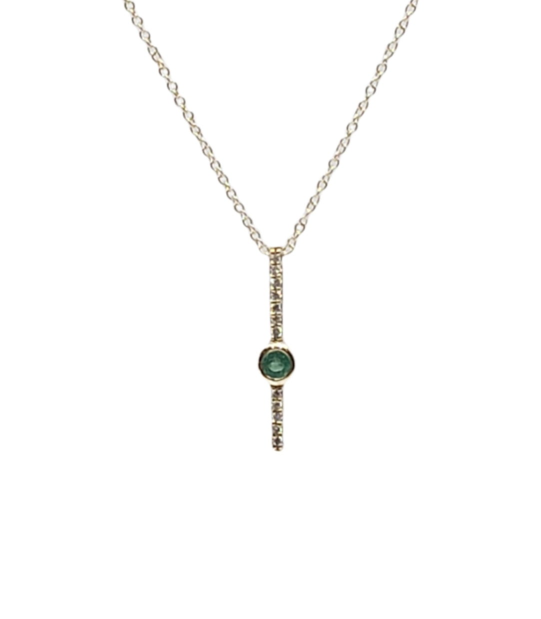 10K Yellow Gold 0.07cttw Emerald and 0.05cttw Diamond Necklace with Cable Chain (Spring Clasp) - Adjustable 17 - 18 Inches