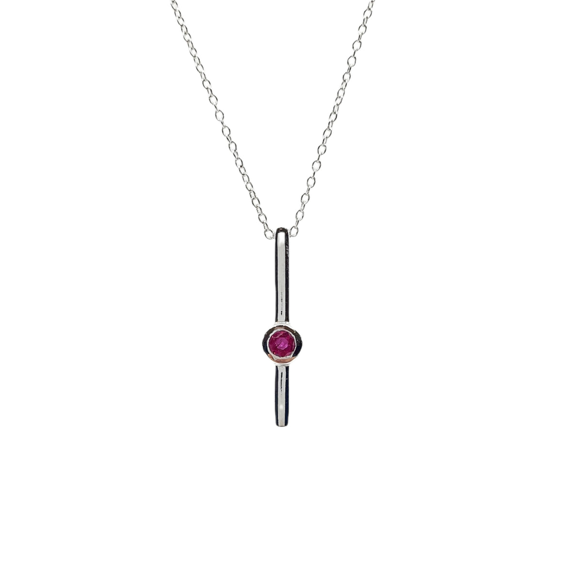 10K White Gold 0.08cttw (2.50mm) Ruby Necklace with Cable Chain (Spring Clasp) - Adjustable 17 - 18 Inches
