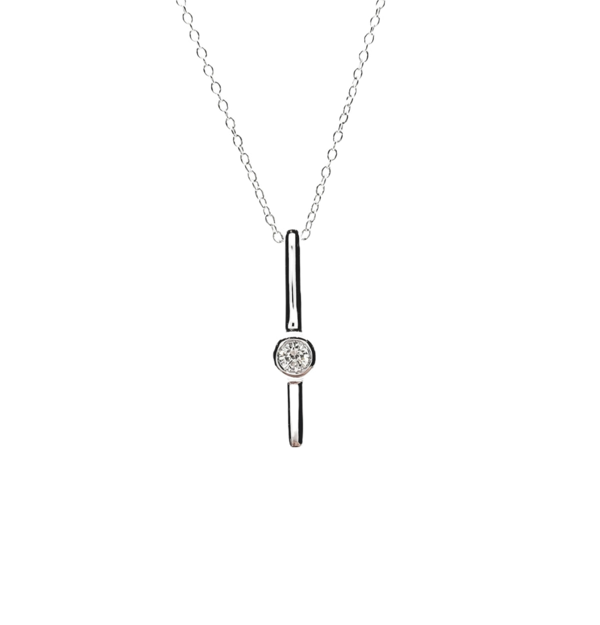 10K White Gold 0.06cttw Diamond Necklace with Cable Chain (Spring Clasp) - Adjustable 17 - 18 Inches