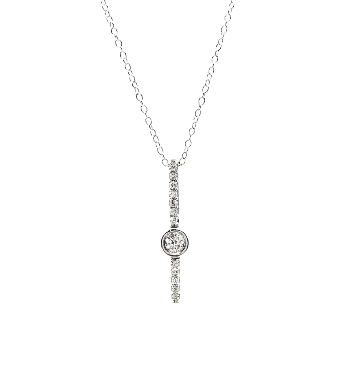 10K White Gold 0.11cttw Diamond Necklace with Cable Chain (Spring Clasp) - Adjustable 17 - 18 Inches