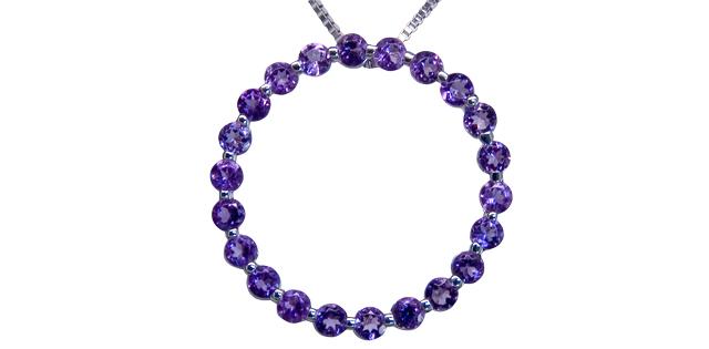 10K White Gold 1.32cttw Genuine Amethyst Circle Necklace - 18 Inches