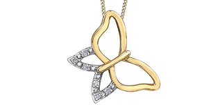 Collar de diamantes de 0,03 quilates con forma de mariposa en oro amarillo de 10 quilates - 18"