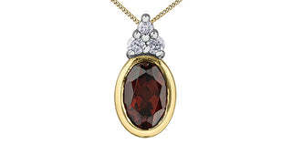 Colgante de oro amarillo de 10 quilates con granate y diamante de 0,04 quilates - 18 pulgadas