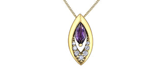 Colgante de oro amarillo de 10 quilates con amatista y diamantes, 18"