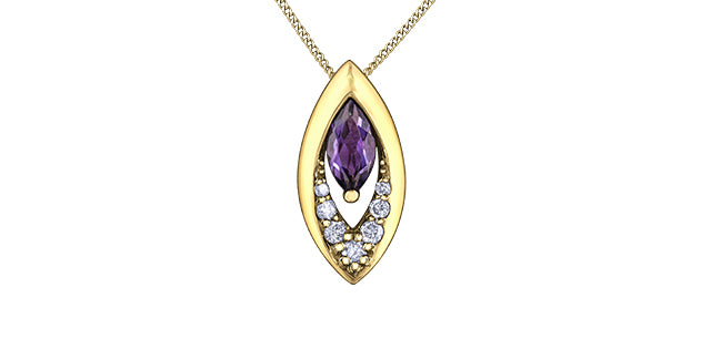 10K Yellow Gold Amethyst and Diamond Pendant, 18&quot;