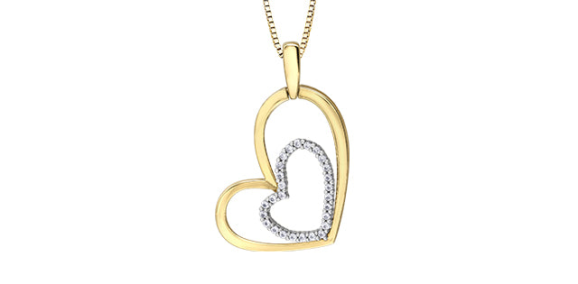 10K White &amp; Yellow Gold 0.14cttw Diamond Heart Pendant, 18&quot;