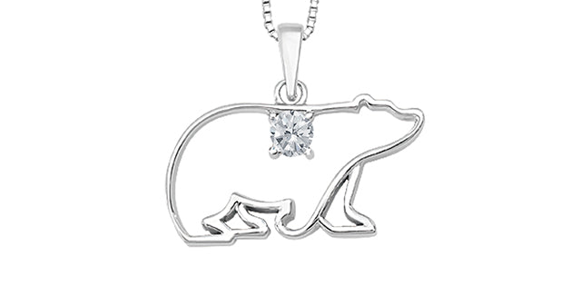 Polar Bear Diamond Silver Necklace