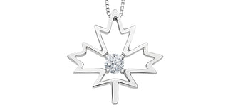 Colgante de hoja de arce con diamantes canadienses de plata de ley, 18"