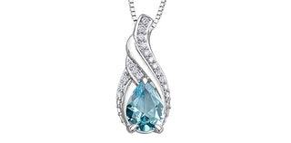 Colgante de oro blanco de 10 quilates, topacio azul de 1,40 quilates y diamante de 0,10 quilates, 18"