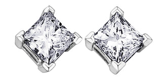 Aretes de oro blanco de 10 quilates con diamantes de 0,13 quilates de talla princesa