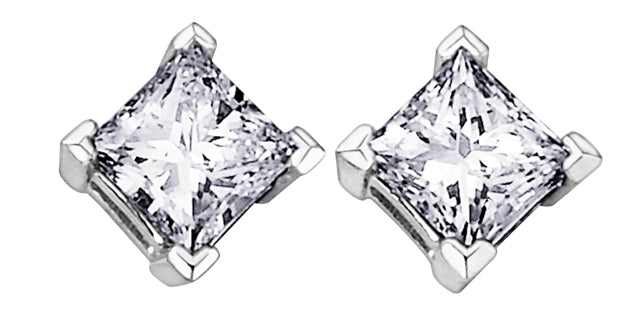 10K White Gold Diamond Stud 0.13cttw Princess Cut Earrings