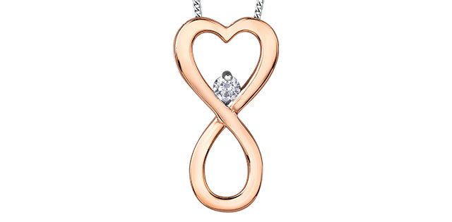 Colgante de corazón/infinito con diamantes de 0,04 quilates en oro rosa de 10 quilates, 18&quot;