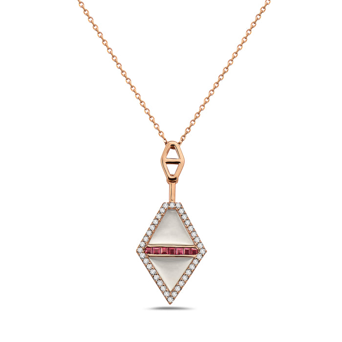14K Rose Gold Ruby, Mother of Pearl and Diamond Necklace, 18&quot;