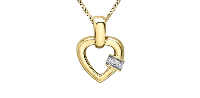 Colgante en forma de corazón con diamantes de 0,03 quilates en oro amarillo de 10 quilates, 18&quot;