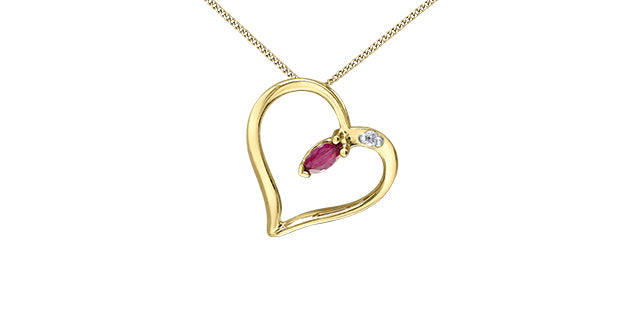 10K Yellow Gold Genuine Ruby and Diamond Necklace, 18&quot;