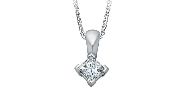 Colgante con solitario de diamante canadiense de talla princesa de 0,13 quilates en oro blanco de 14 quilates, 18&quot;