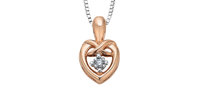 10K Rose Gold &amp; White Gold 0.017cttw Diamond Heart Pendant, 18&quot;