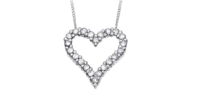 10K White Gold 0.50cttw Diamond Heart Pendant, 18&quot;