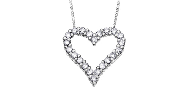 Colgante en forma de corazón con diamantes de 0,50 quilates en oro blanco de 10 quilates, 18&quot;