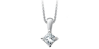 Colgante de diamante canadiense de talla princesa de 0,123 quilates en oro blanco de 10 quilates, 18"