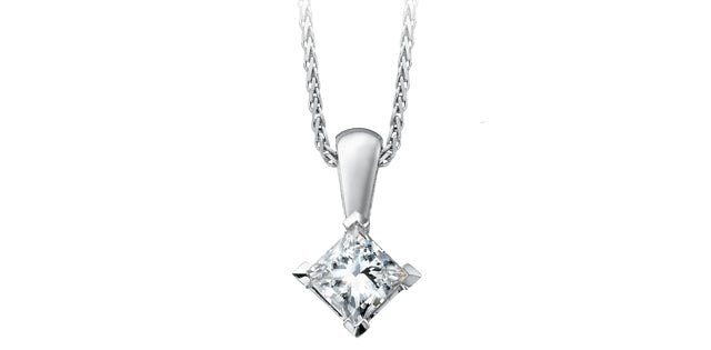 10K White Gold 0.123cttw Princess Cut Canadian Diamond Pendant, 18&quot;