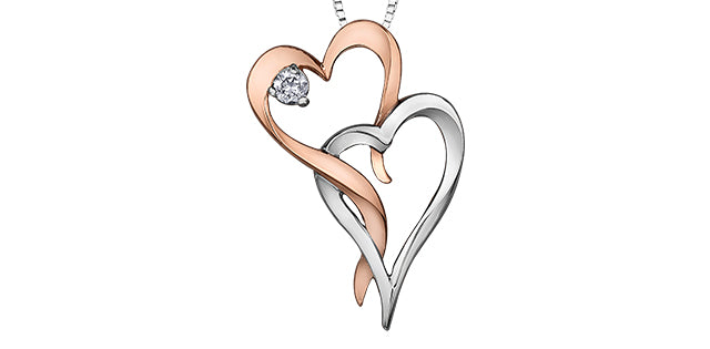 10K White &amp; Rose Gold 0.05cttw Canadian Diamond Heart Pendant, 18&quot;
