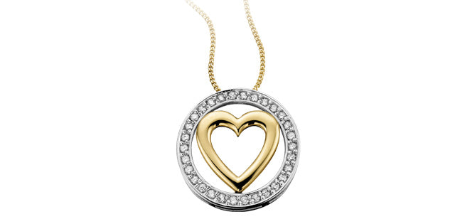 Colgante en forma de corazón con diamantes de 0,20 quilates en oro blanco y amarillo de 10 quilates, 18&quot;