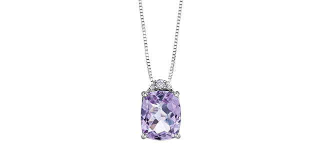 10K White Gold Pink Amethyst and Diamond Pendant, 18&quot;
