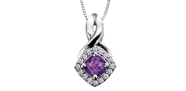 10K White Gold Amethyst &amp; Diamond Pendant