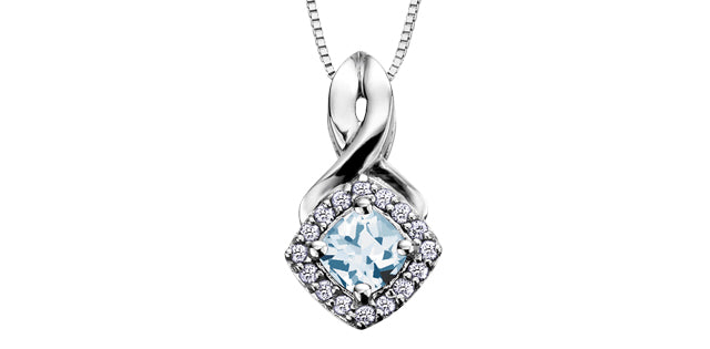 10K White Gold Aquamarine and Diamond Pendant, 18&quot;