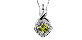 Colgante de oro blanco de 10 quilates con peridoto de 0,40 quilates y diamante de 0,08 quilates, cadena tipo caja de 18"