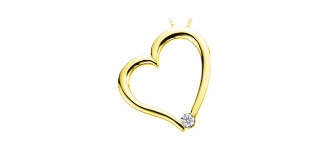 10K Yellow Gold 0.03cttw Canadian Diamond Heart Pendant, 18&quot;