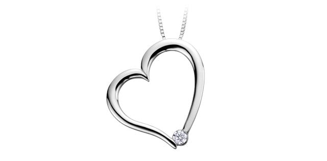 10K White Gold 0.03cttw Canadian Diamond Heart Pendant, 18&quot;