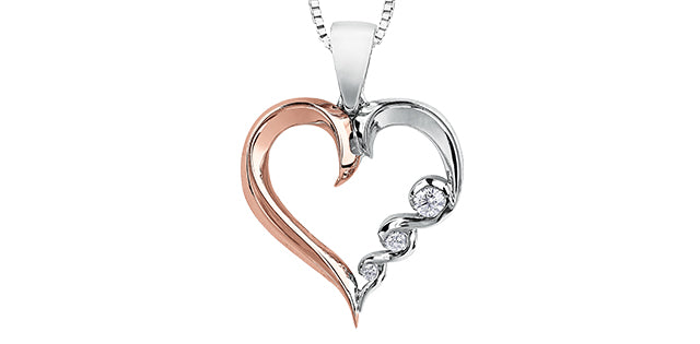 Colgante de corazón de diamante canadiense de 0,08 quilates en oro blanco y rosa de 10 quilates, 18&quot;