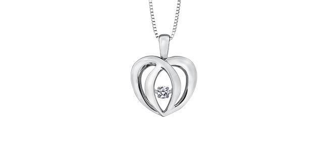 Sterling Silver 0.05cttw Diamond Heart Pulse Pendant, 18&quot;