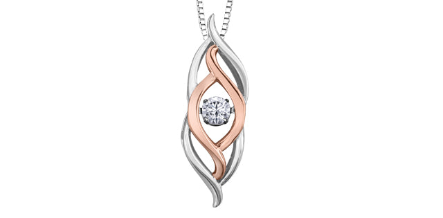 Sterling Silver and 10K Rose Gold 0.231cttw Diamond Pendant, 18&quot;