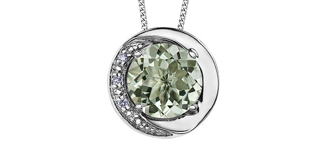 Colgante de diamantes y amatista verde (prasiolita) de oro blanco de 10 quilates, 18&quot;