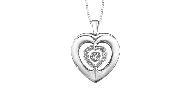 Sterling Silver 0.03cttw Diamond Heart Pulse Pendant, 18&quot;