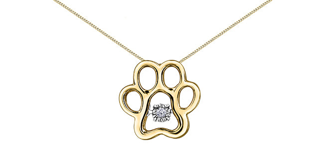 10K White, Yellow or Rose Gold Gold Paw Print Diamond Necklace
