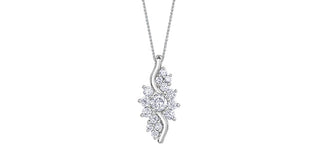 Silver necklace with a floral pendant on a white background