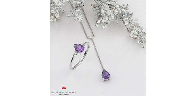10K White Gold Amethyst and Canadian Diamond Pendant - 18&quot;