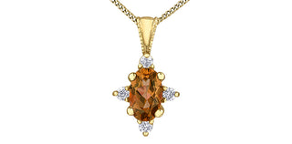 Colgante de oro amarillo de 10 quilates con citrino de 5x3 mm y diamantes de 0,03 quilates