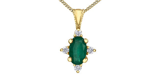 10K Yellow Gold 5x3mm Emerald and 0.03cttw Diamond Pendant