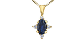 Collar de oro amarillo de 10 quilates con zafiro de 0,16 quilates y diamantes de 0,03 quilates - 18"